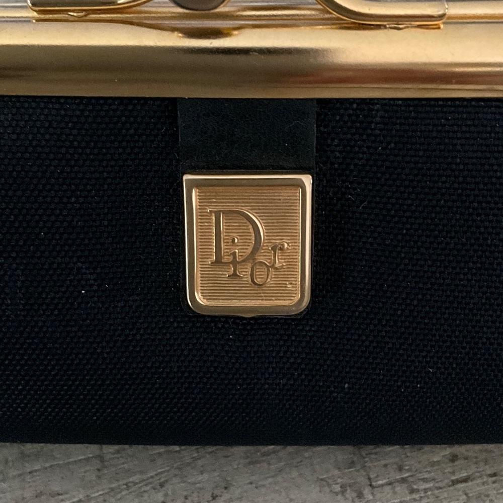 Vintage Dior Navy Canvas Key Pouch with Gold-Tone Frame - Picture 3 of 9